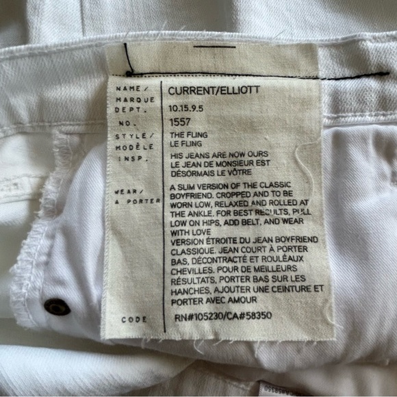 Current Elliott The Fling Slim Boyfriend Jean Sugar White Denim Sz 27 NWT - Picture 12 of 15